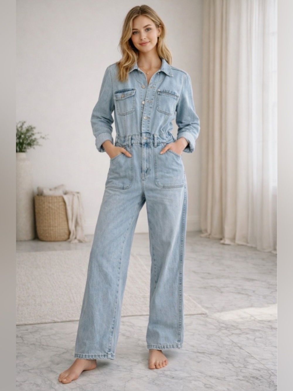 Universal Thread Light Blue Denim Utility Jumpsuit